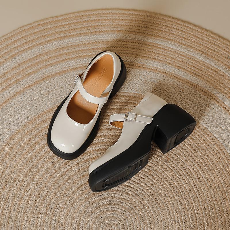 

Mary Jane shoes women s platform 2025 new one-word buckle strap small leather shoes high heels college style jk uniform single shoes women 40