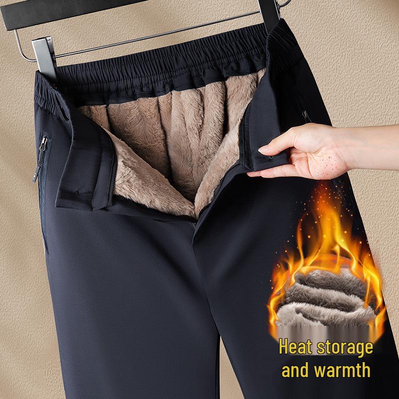 Romon Winter Elderly Men's Thickened Fleece-Lined Casual Cotton Pants