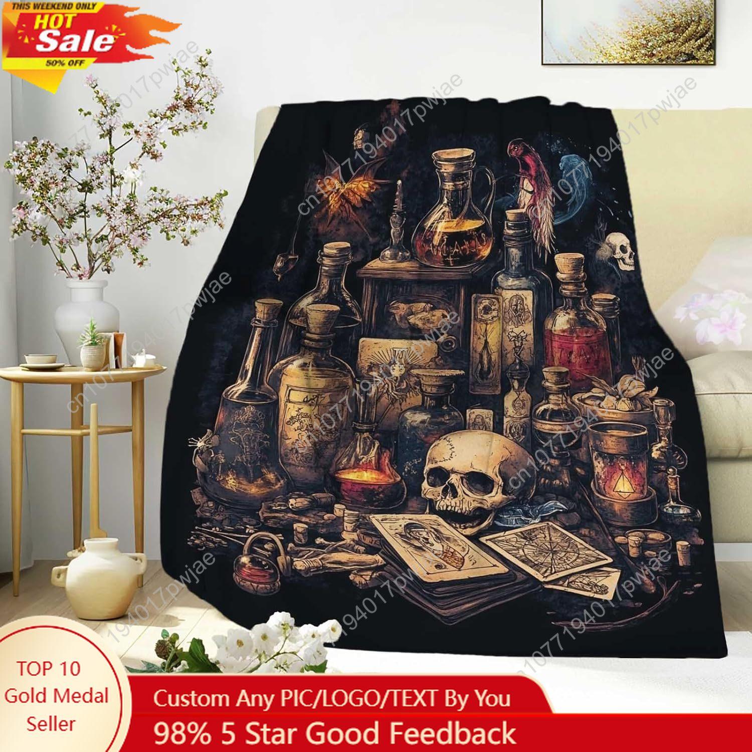 Apothecary Throw Blanket Gothic Vintage Potion Bottles Alchemy Design Blanket for Halloween Witches Men Women Custom blankets 75X95CM