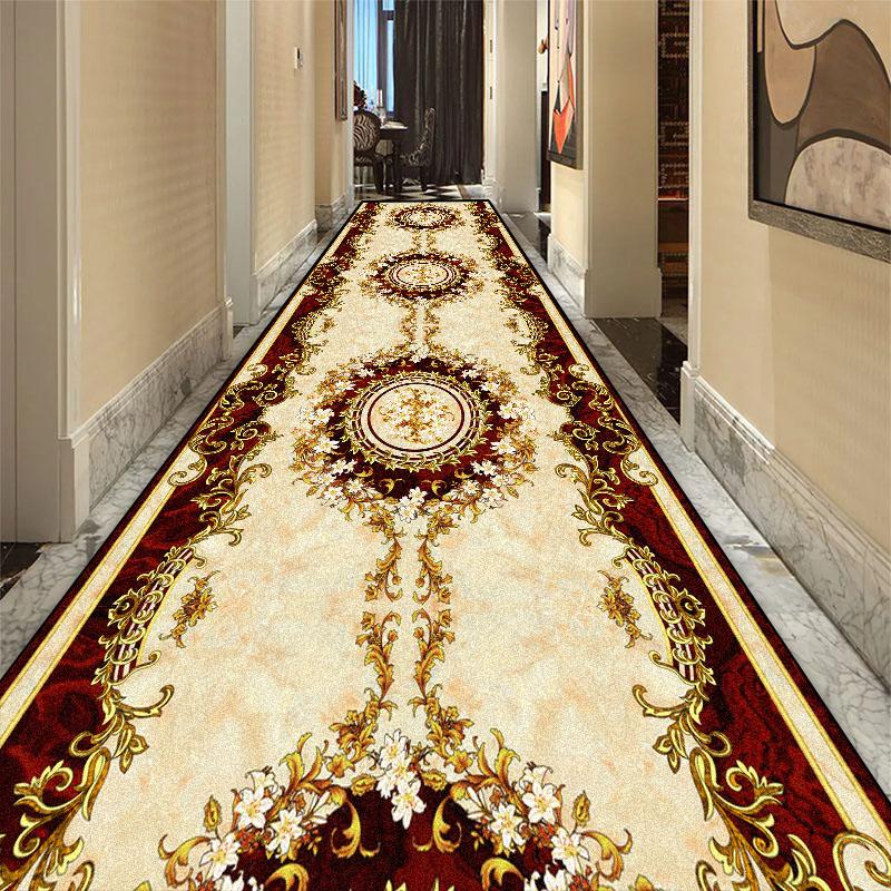 European Luxury Long Corridor Carpet Living Room Decoration High-end Hallway Rug Hotel Aisle Non-slip Floor Mat Customizable