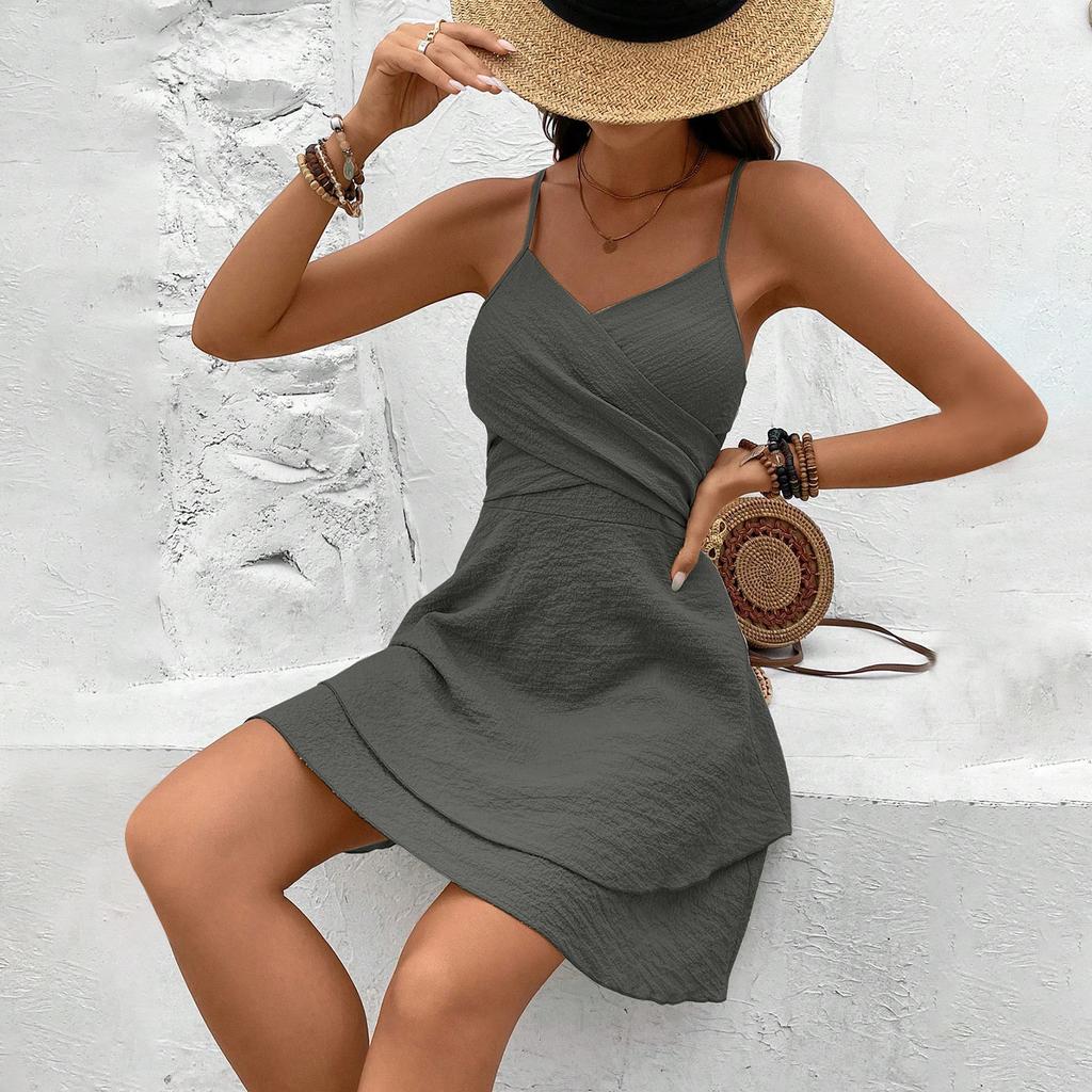 Ärmelloses, erfrischendes Damenkleid, lässig, einfarbig, locker, offener Rücken, Reißverschluss