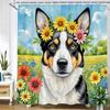 watercolor flowers and plants dog animal shower curtain Print polyester waterproof bathroom curtains with hook decorate curtain
