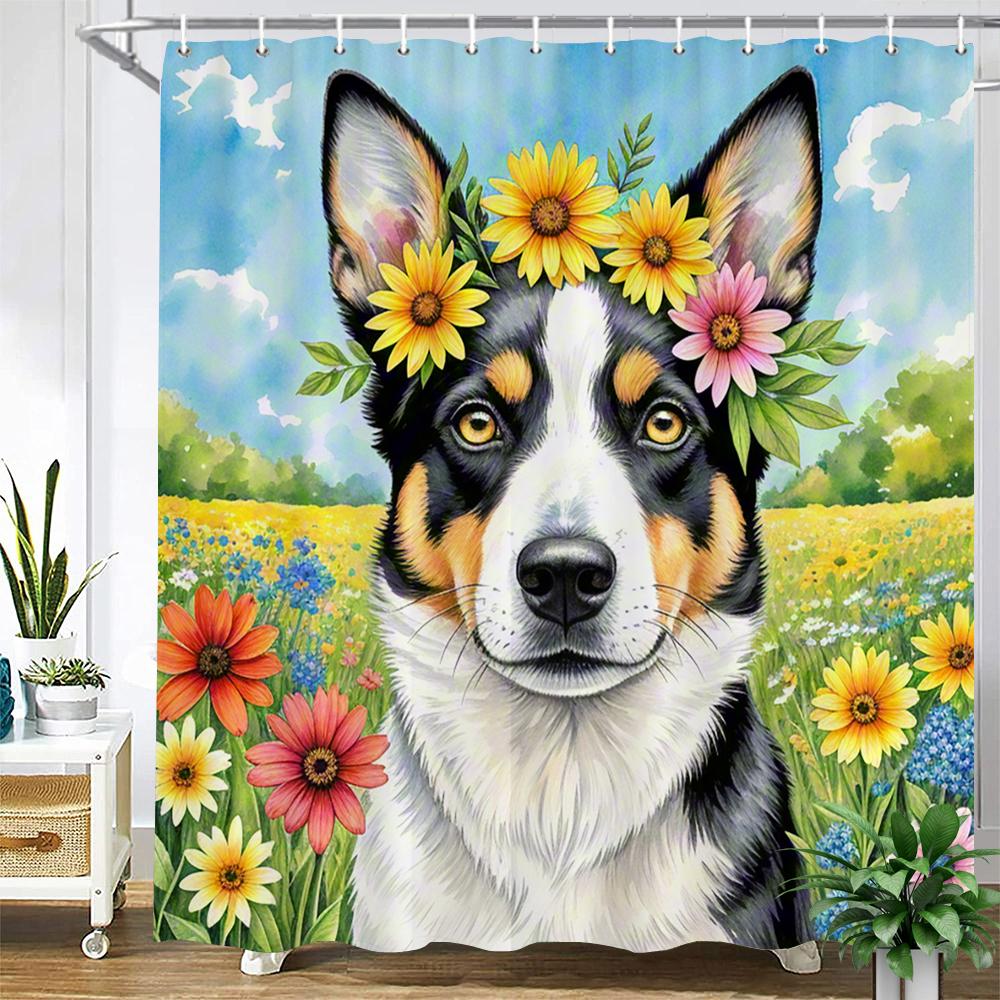 watercolor flowers and plants dog animal shower curtain Print polyester waterproof bathroom curtains with hook decorate curtain