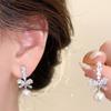 Exquisite Bow Pearl Drop Dangle Earrings For Women Bling Zircon Bowknot Stud Earrings Girl Wedding Party Sweet Jewelry