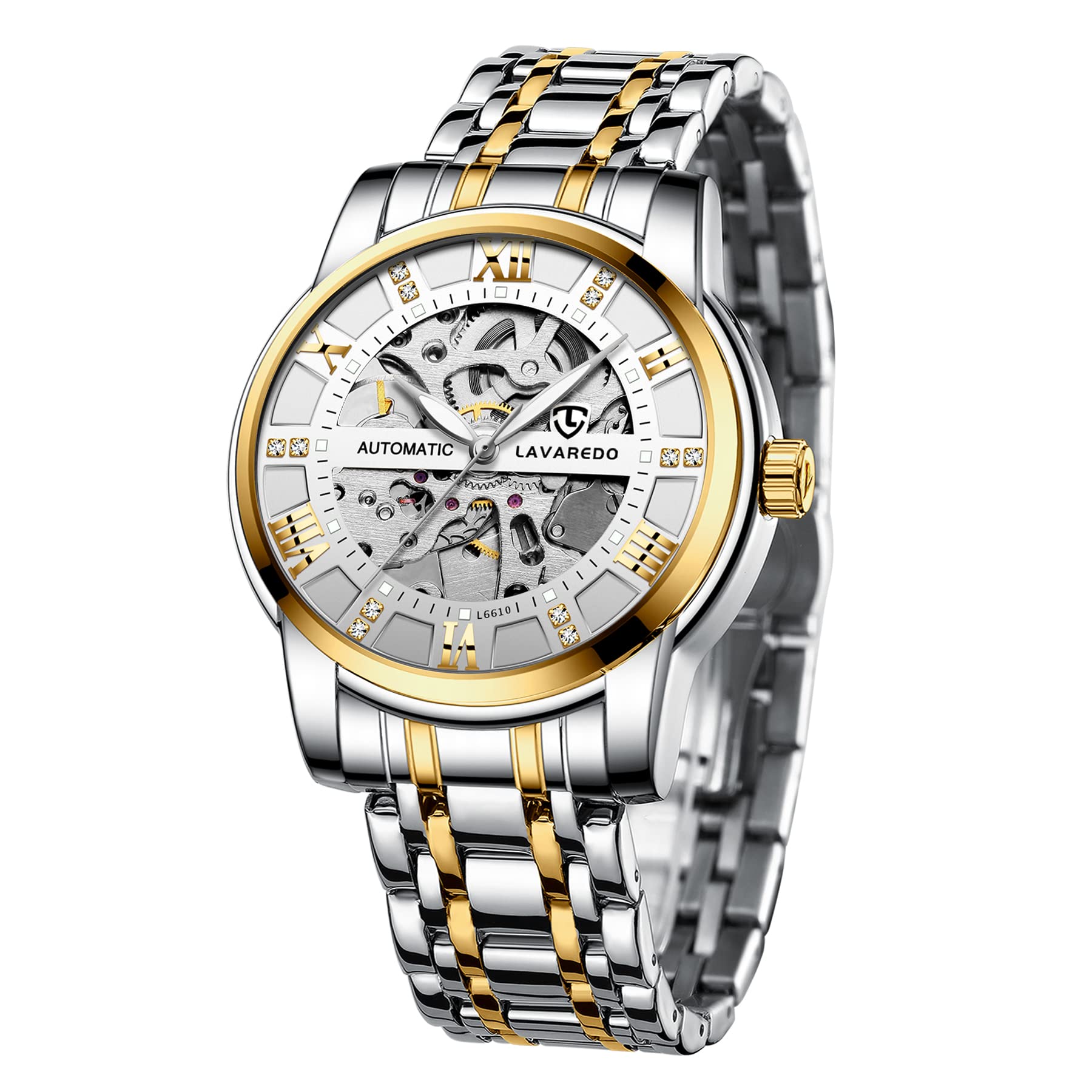 

Tevise Men s Skeleton Watch Silver Stainless Steel Waterproof Automatic Luminescent Diamond Roman Numerals Dial Watch Gold Blue