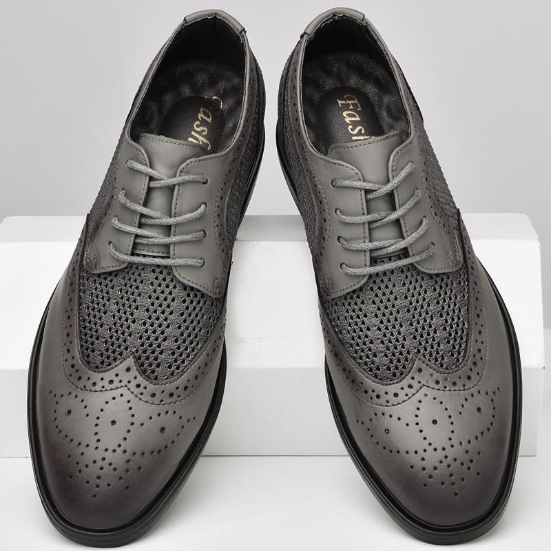 Men's Genuine Leather Shoes Hollow Out Breathable Casual Shoes Business Leather Shoes Men's Formal Shoes Low Heel Pointed Trend