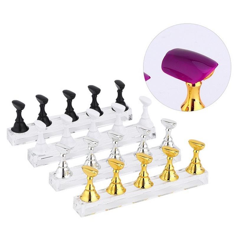 1Set False Nail Tips Practice Trainning Display Stand Holder Base Alloy Crystal Nail Art Polish Display Manicure Tools
