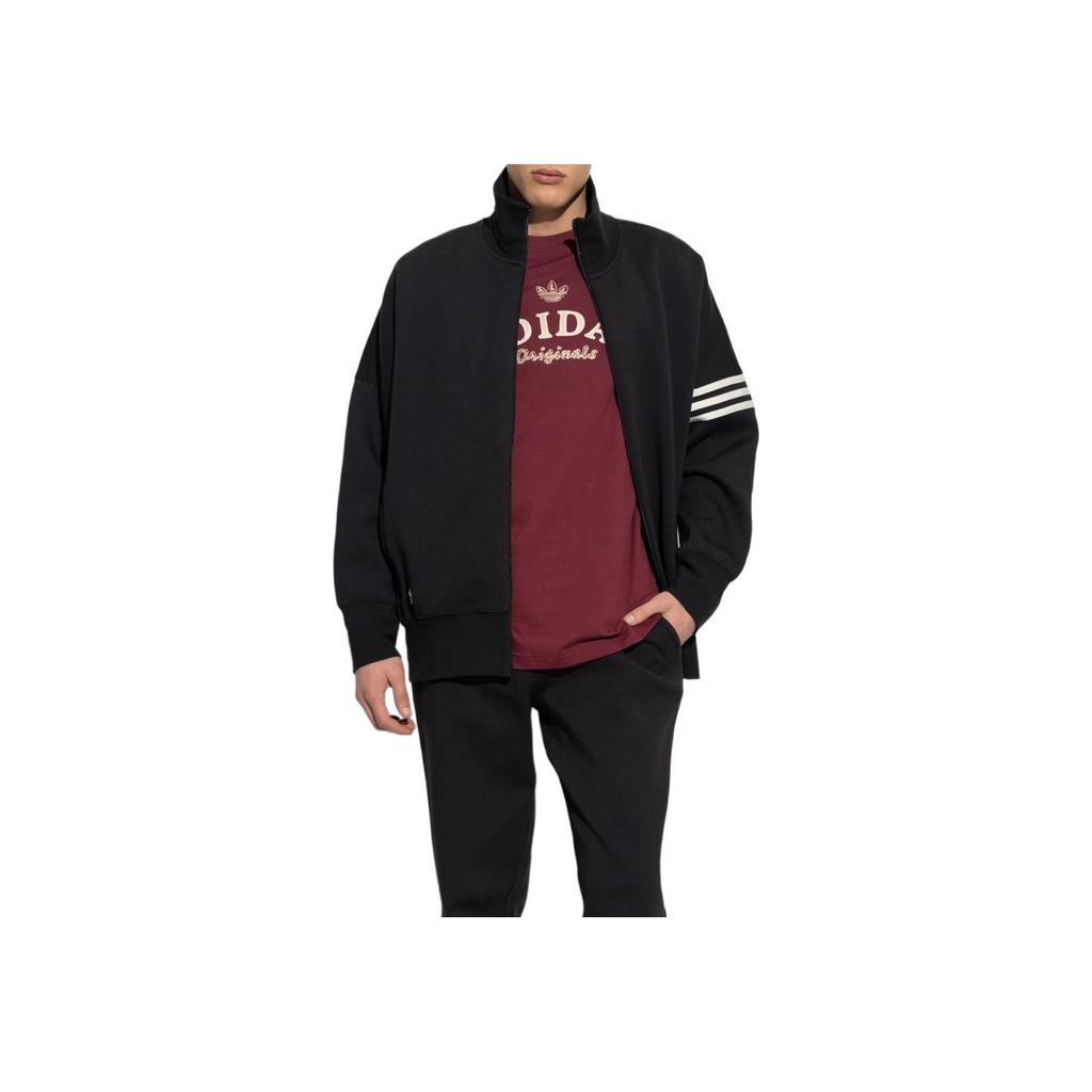 adidas Oryginalna Kurtka Męska adidas Originals Trefoil Jednolita Haftowana Paski Stój Czarna HR8695