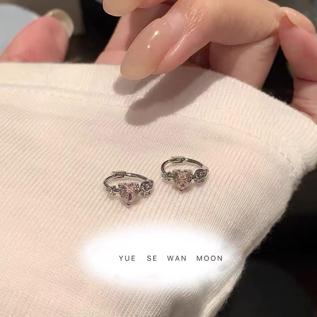 

Blue Zircon Heart Sparkle Hoop Earrings with Pink Accents - Versatile Women’s Circle Ear Cuff Jewelry.