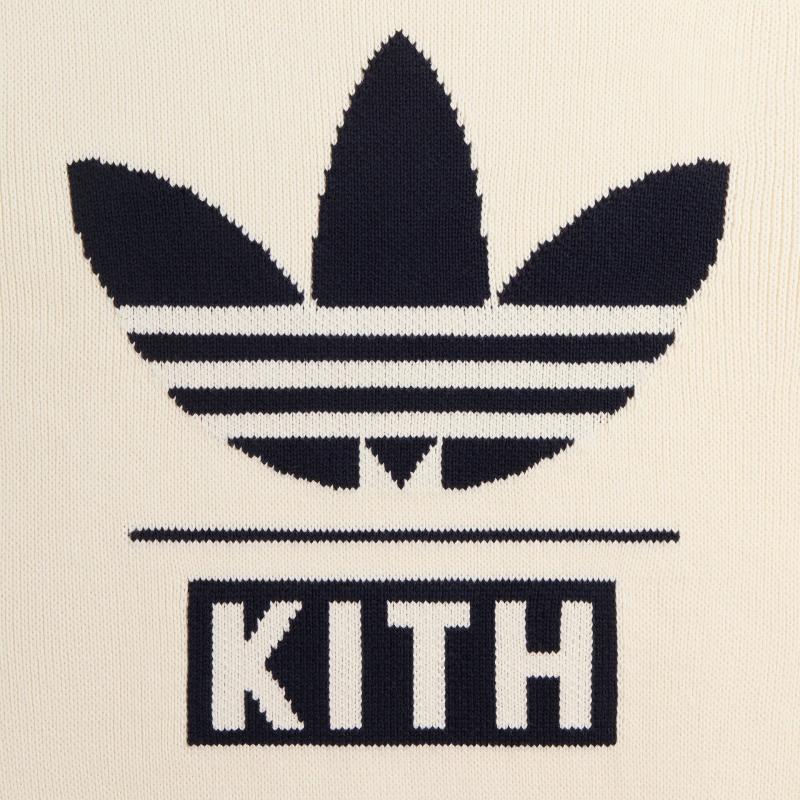 Adidas Originals X Kith Collaboration SS25 Round Neck Cotton Fashion Versatile Long Sleeve Knit Sweater Men Sweater Chalk-White JF3232