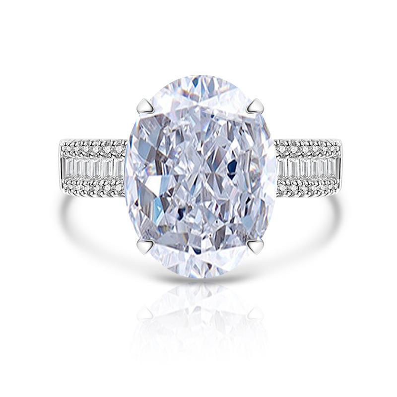 925 Sterling Silver Stylish Simple Ice Flower Cut Zircon Pigeon Egg Ring Birthday Party Anniversary Gift белый