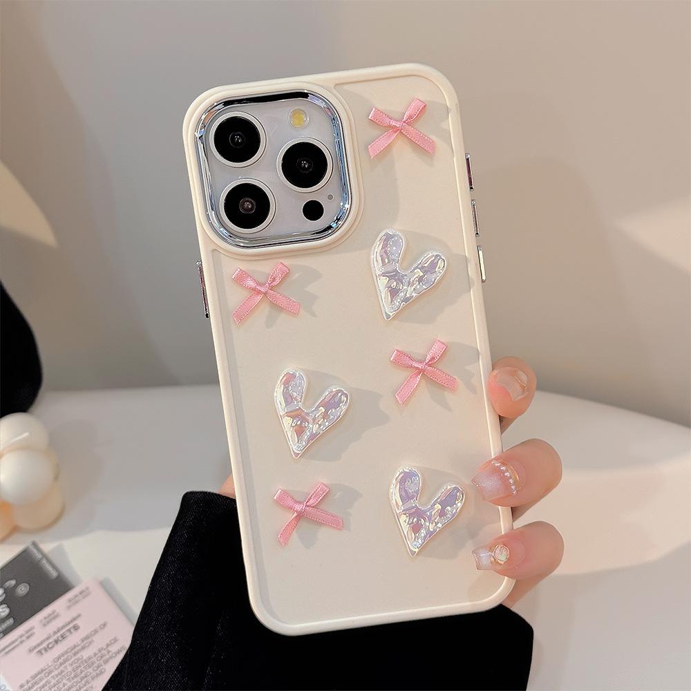 Gentle Love Bow 16promax Mobile Phone Case Iphone17 Three Dimensional 11 Suitable for Apple 13 Temperament 14 Soft
