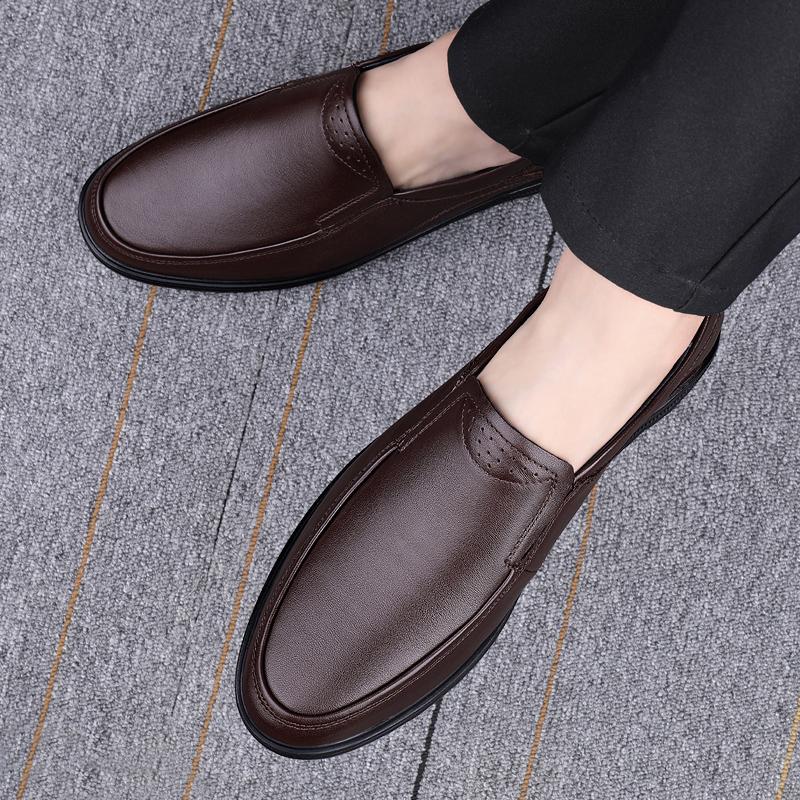 2024 nye ekte skinn menn fritidssko Luksus merke herre sko pustende slip on Black Business formelle sko