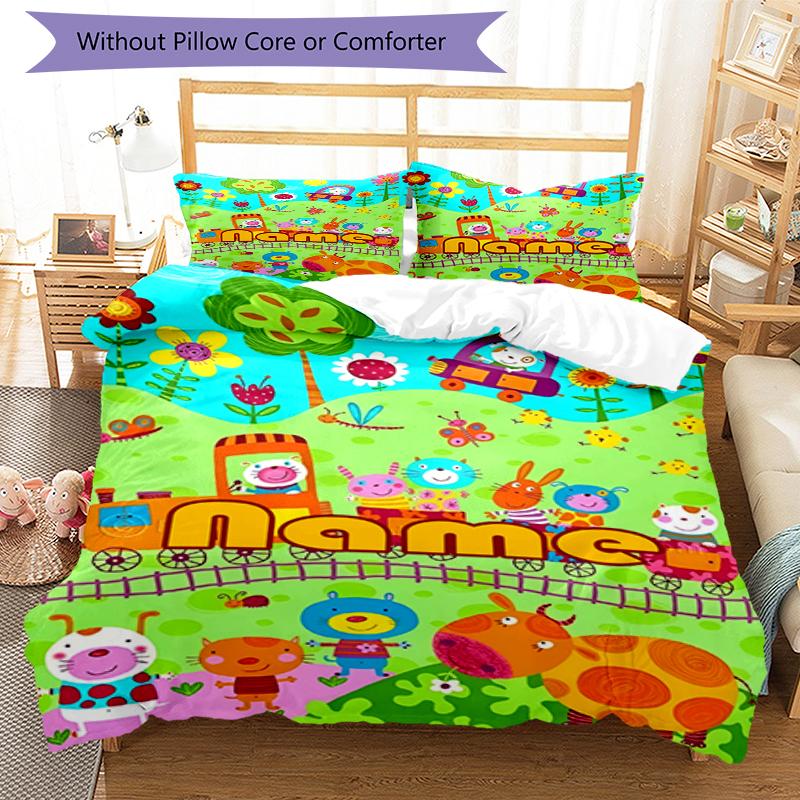 3pcs Custom Name Animals Bedding Set Duvet Cover Closure Includes 1 Duvet Cover & 2 Pillowcases, Soft and Comfortable for All Seasons.
