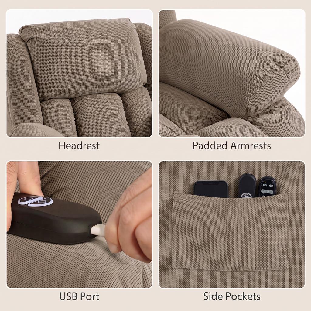 Electric Reclining Chair, Brown, Heating, Vibration Massage
