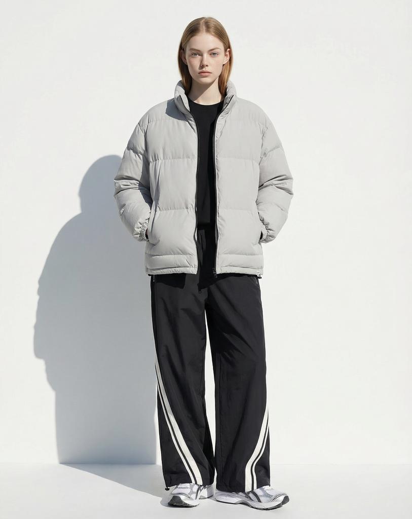 Apostrophe Comma Bottom Point Matte Puffer Short Padded Jacket_Gray