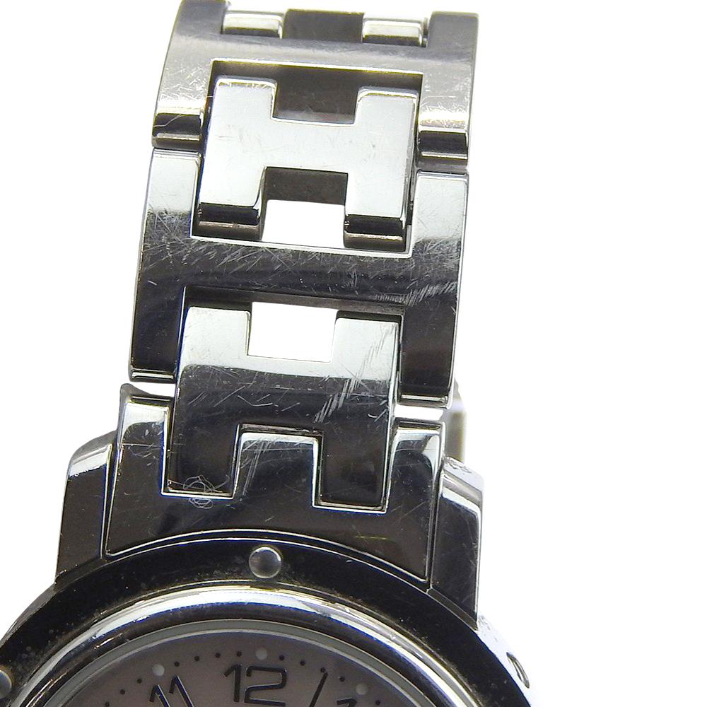 HERMES Clipper Watches CL4.210 Nacre Silver Pink shellDial Stainless Steel Quartz Analog display Women Used