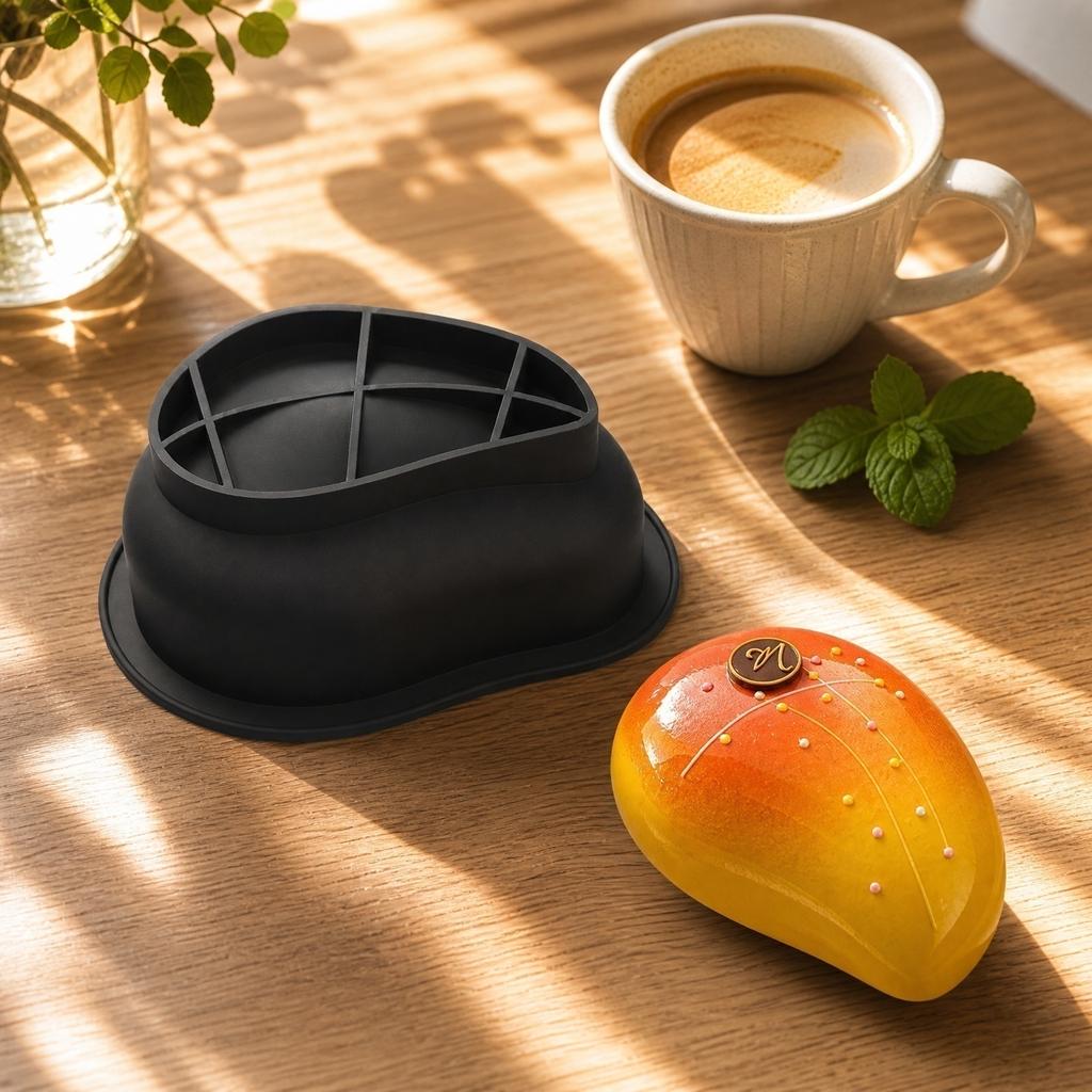 Single Cavity Mango Shape Silicone Mousse Cake Mold for Baking and Pastry Nonstick Flexible Food Grade Material