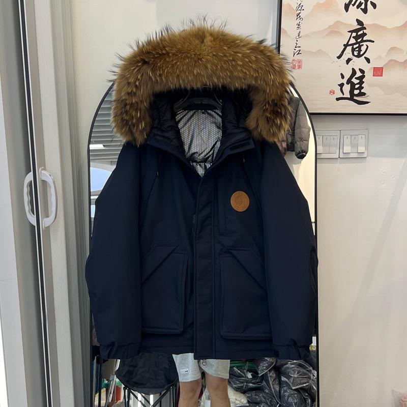 Parker down jacket women's medium and long thickened winter new big fur collar tooling small couple jacket
