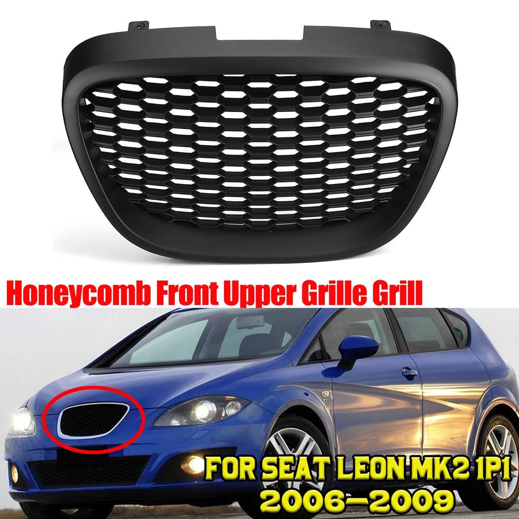 Kühlergrill für die Motorhaube des Seat Leon MK2 1P1 2006–2009, schwarzer Frontgrill aus Wabengewebe, ohne Emblem, Sport-Renngrill