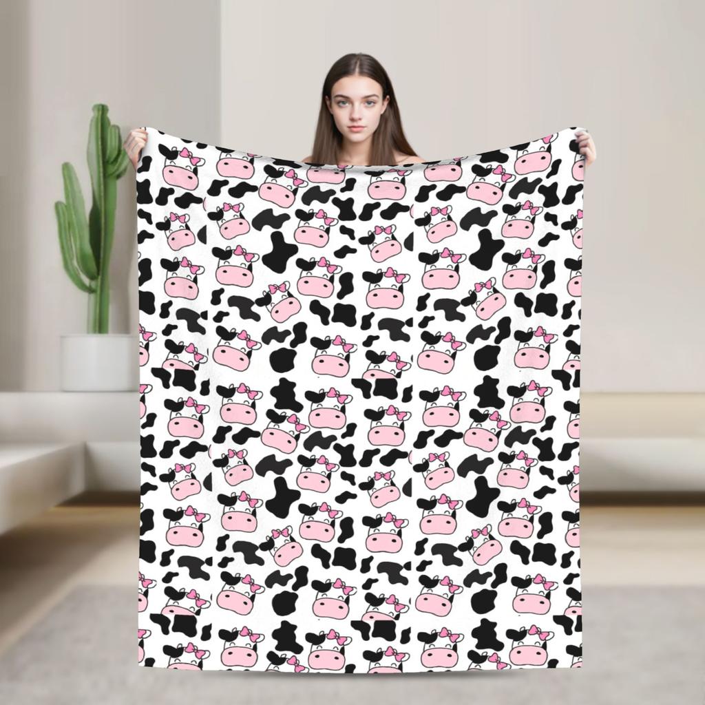 Super Soft Blanket Plane Travel Classic Black And White Cow Spot Throw Blanket Novelty Bedspread For Couch Bed