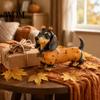 Whimsical Autumn Room Accessories Fall Harvest Dachshund Figurine, Halloween Statue with Pumpkin Headband Polka Small Ornament for Fireplace