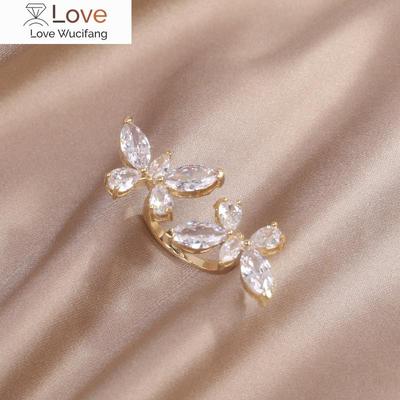 Korea Fashion Jewelry 14K Real Gold Electroplating Zircon Butterfly Ring Luxury Women's Wedding Prom Party Opening Ring