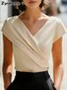 Elegantes weißes V-Ausschnitt Slim Fit Kurzarm-Damenoberteil