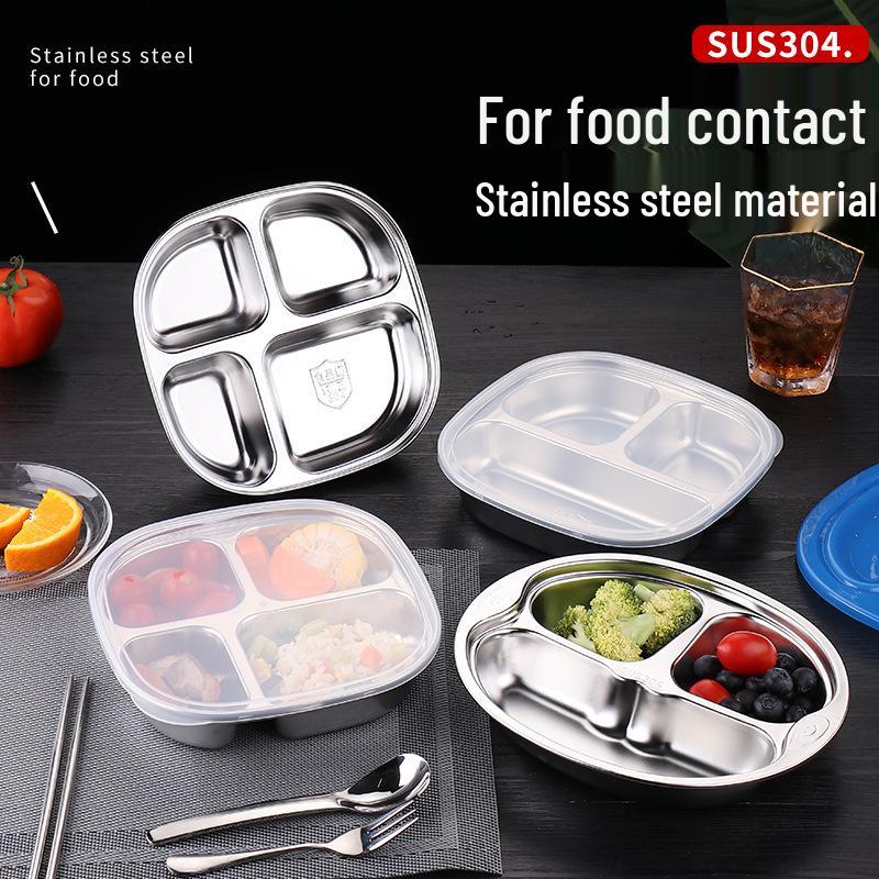 Kids' Cartoon 304 Stainless Steel Divided Dinner Plate with Four Deep Compartments, Ideal for Kindergarten and Primary School Students.