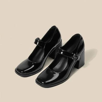 Scarpe da Donna Moda Scarpe Mary Jane Qualità Pelle Verniciata Scarpe con Tacco Alto Punta Quadrata Bocca Bassa Scarpe Singole Zapatos Mujer