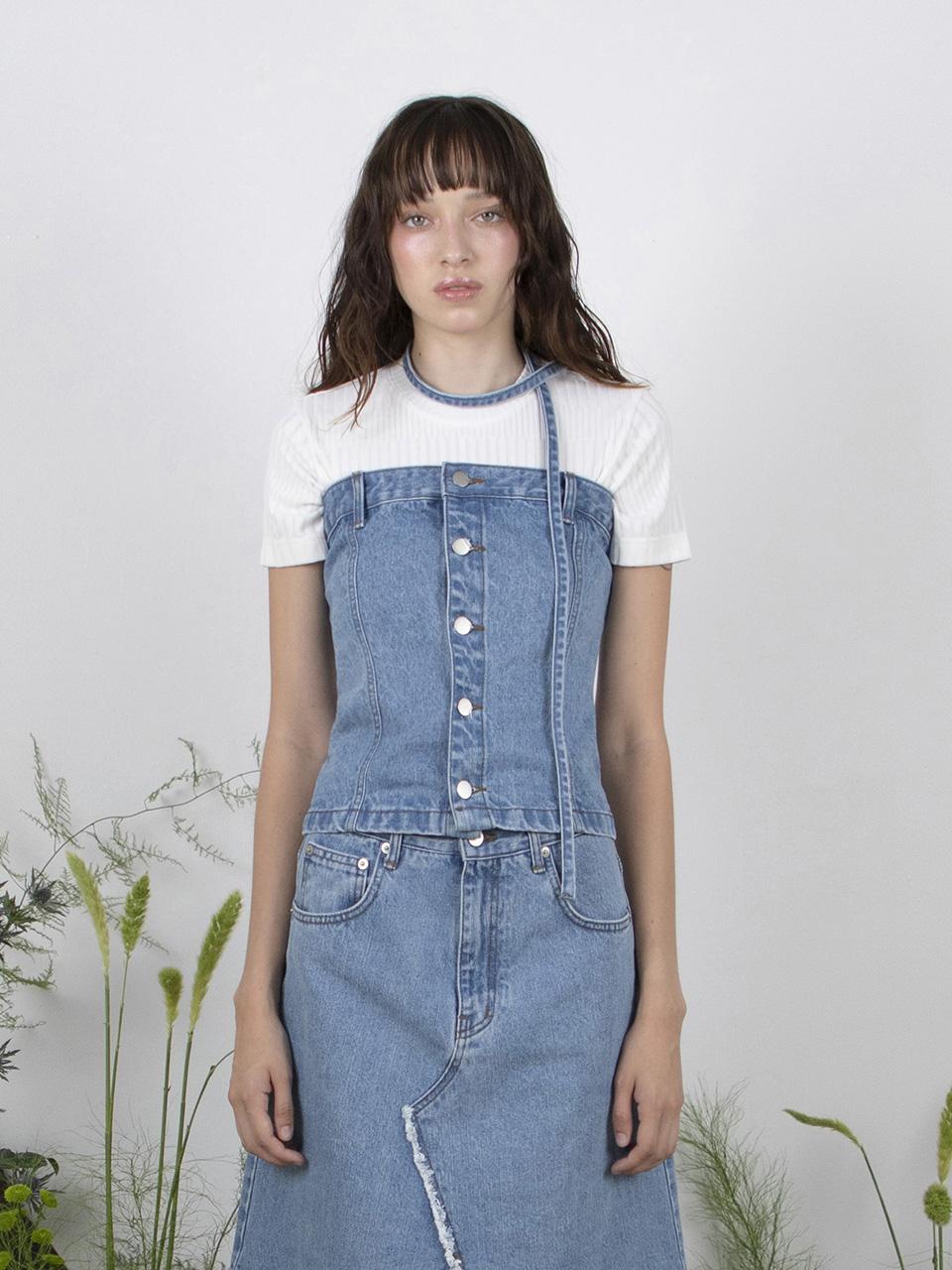 Minderly Scarf Denim Tube Top - Sky Blue Sky Blue/One Size