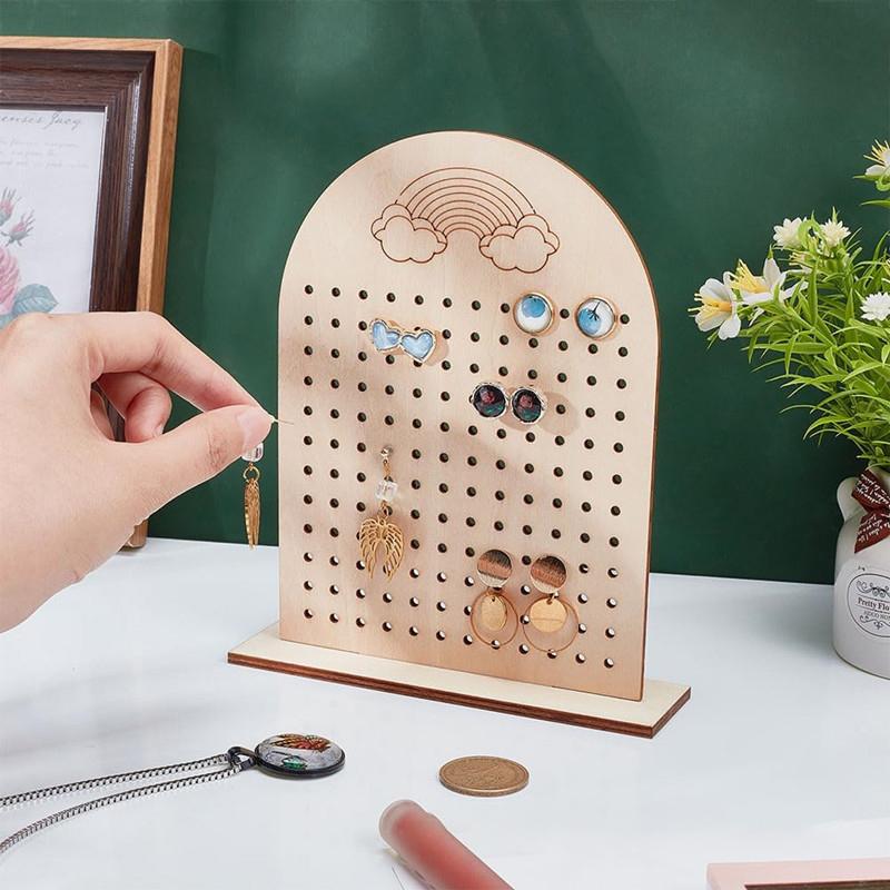 1Pcs Wood Earring Display Stand 144 Holes Wooden Pegboard Display Stand Earring Holder Jewelry Organizer Rack