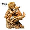 Vintage Home Accents Fairy Tale Little Boy and Fox Wooden Figurine, Rustic Desktop Statue, Artistic Carved Christmas Gift Ideas Sculpture Ornament for