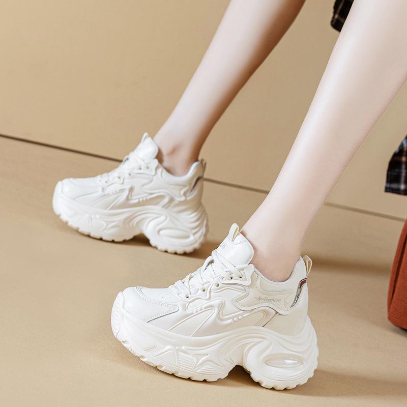 Γνήσια Δερμάτινα Λευκά Παπούτσια Γυναικεία Μόδα Αθλητικά Παπούτσια Αναπνέοντα Επίπεδα Παπούτσια Πλατφόρμας Μάρκα Γυναικεία Ύψος Αύξησης 9cm