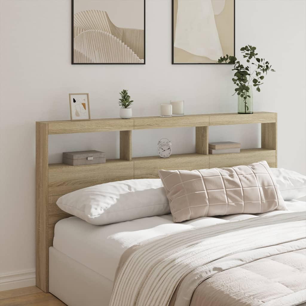 LED Headboard with Shelves Sonoma Oak 180 x 17 x 102 cm