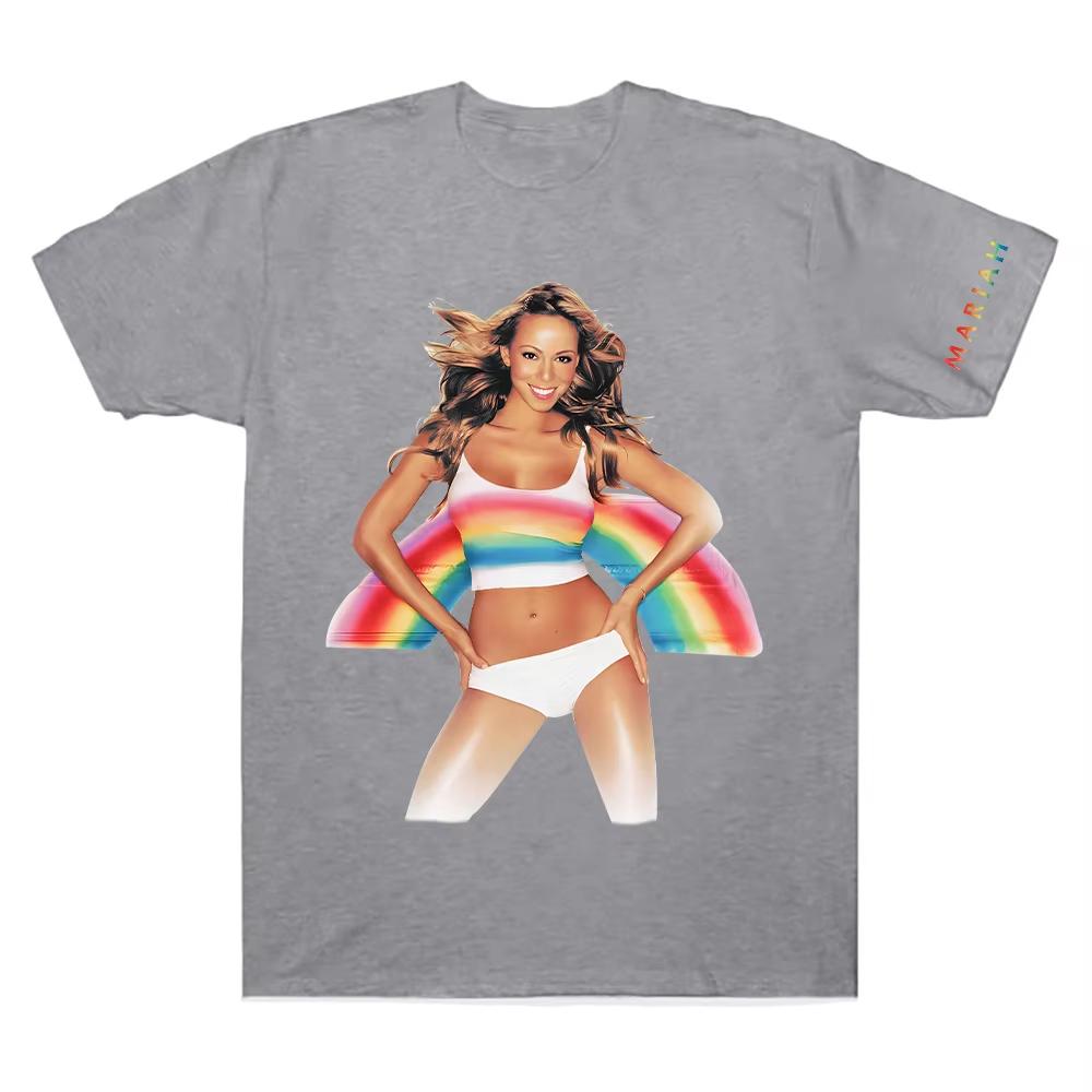 Sommer Heißer Verkauf Mariah Carey Merch Regenbogen 2026 T-Shirt Y2K Herren Damen Baumwolle Gothic Rundes T-Shirt Atmungsaktive und Bequeme Kleidung