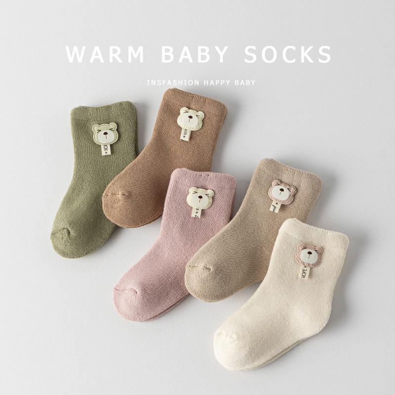 Newborn Infant Combed Cotton Flannel-Lined Mid-Calf Socks (0-3 Years) - Spring/Fall/Winter