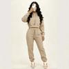 Womens European Style Hooded Sweatshirt Set Fleece Lined Casual Streetwear 2-Piece