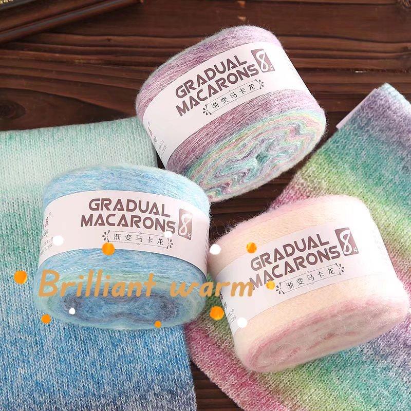 100g/roll Macaron Rainbow Section Dyed Yarn Mohair Blend Hand Woven Crochet Baby Sweater Outer Scarf Cake Thread Soft Fluffy