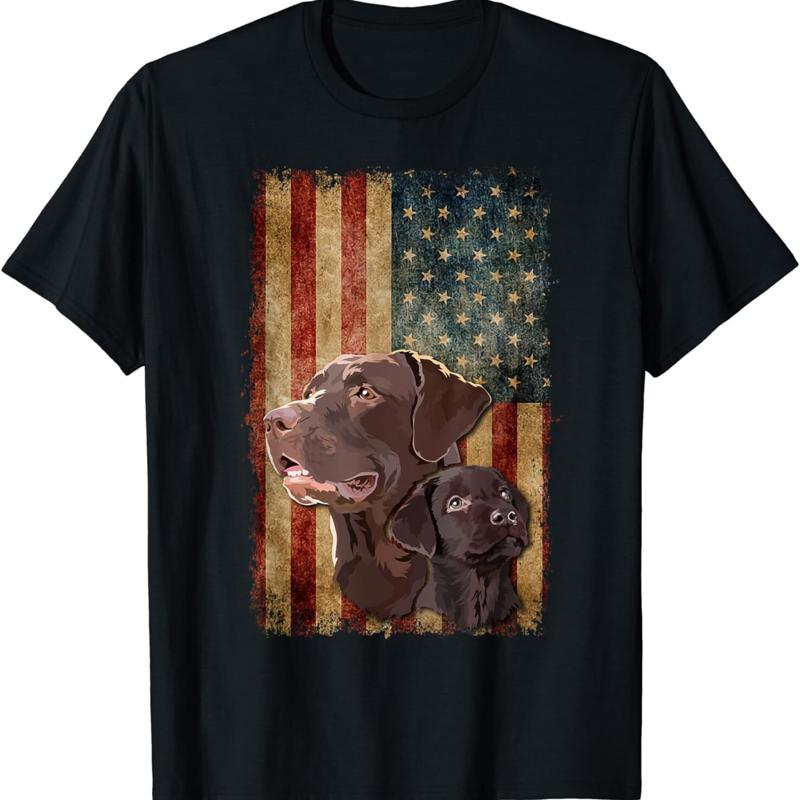 Retro Chocolate Lab With Usa Flag Dad Mom T Shirt
