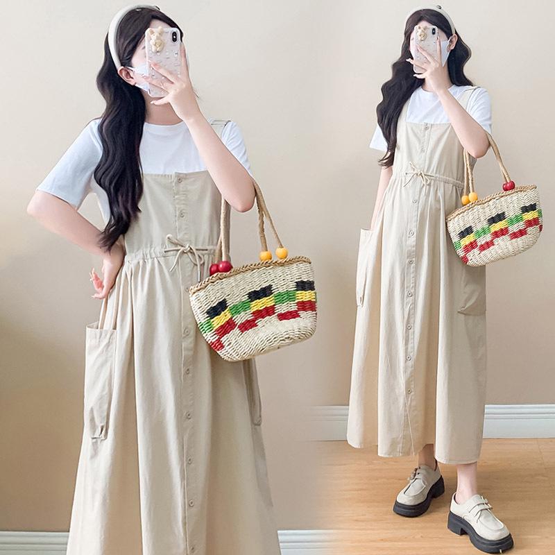 Summer Maternity Loose Fit Drawstring Overalls Skirt Set 2XL