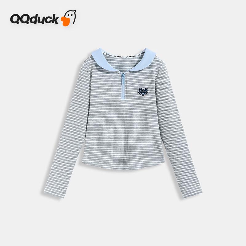 QQ DUCK Girls' Striped Polo Long Sleeve T-Shirt