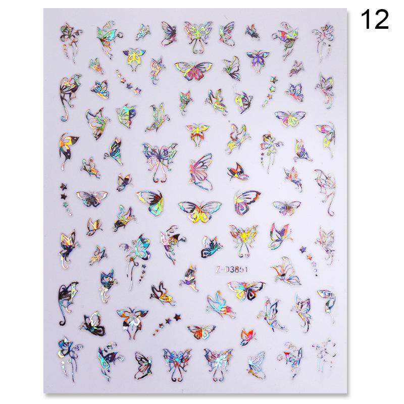 1pc 3D Nail Stickers Spring Summer Natural Flower Leaves Simulation Dried Flower Dragonfly Nail Applique Water Slides Decoration