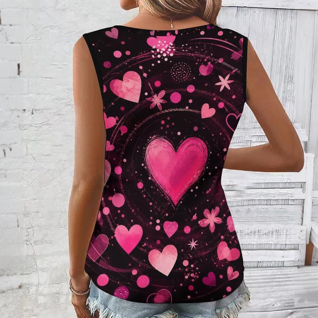 Women Plus Size Sleeveless V Neck Tank Top Vibrant Rainbow Heart Balloon Star Colorful Print Casual Top