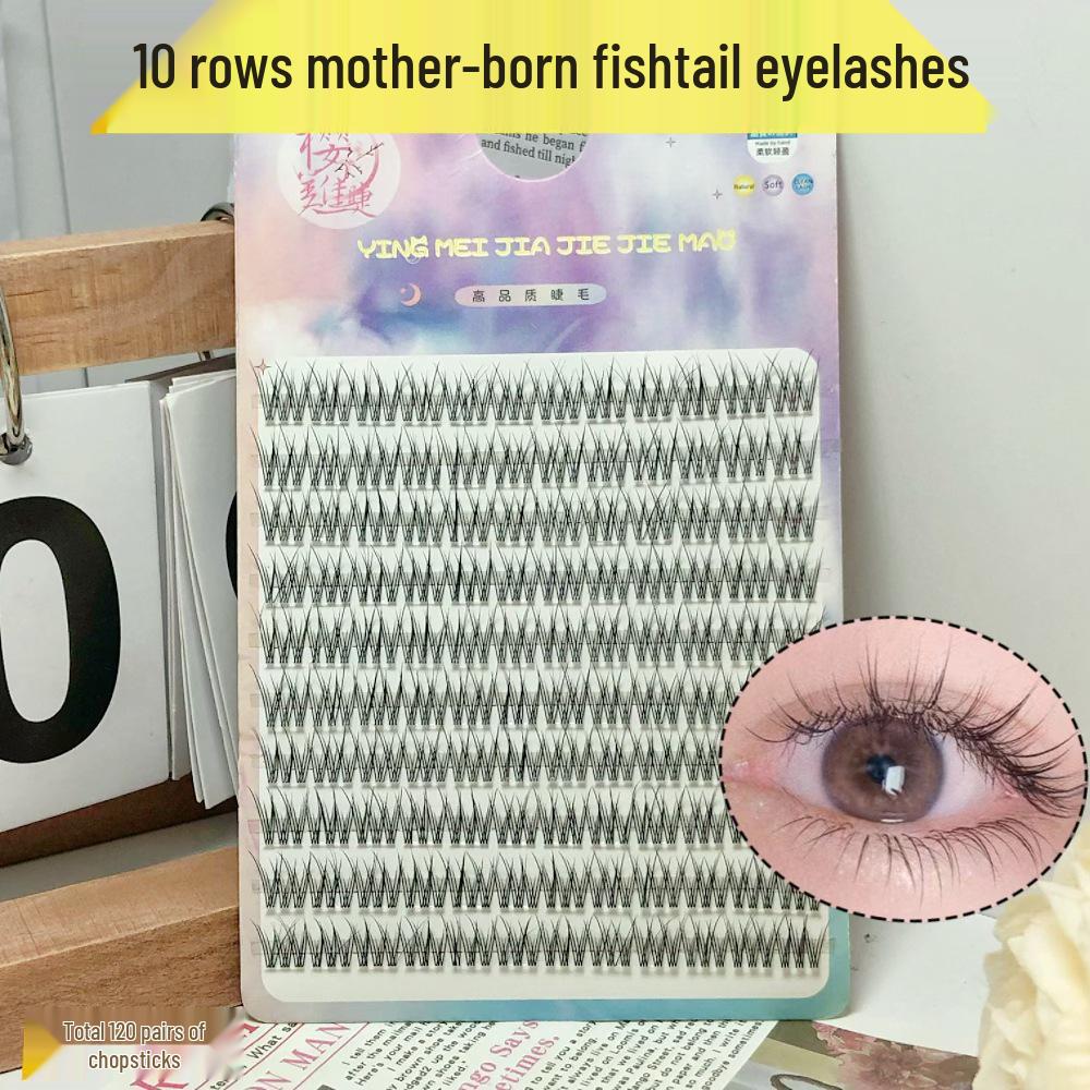 Large Capacity Fishtail False Eyelashes - Easy Three-Step Clusters with Transparent Stem for Natural Look 10 rows, 120 clusters