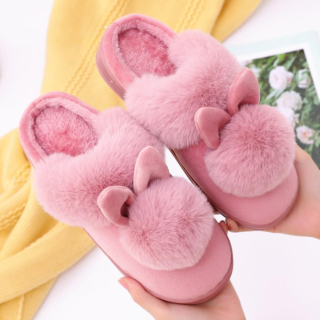 Pantofole da interno per casa invernale da donna con orecchie di coniglio pelose, scarpe morbide e confortevoli