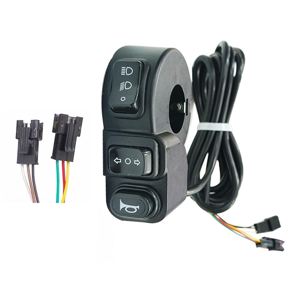 Ebike Headlight Switch with 4 Pin 6 Pin Turn Signal and Klaxon Control Cable Length 170cm for Motorcycle Handlebar 3-in-1