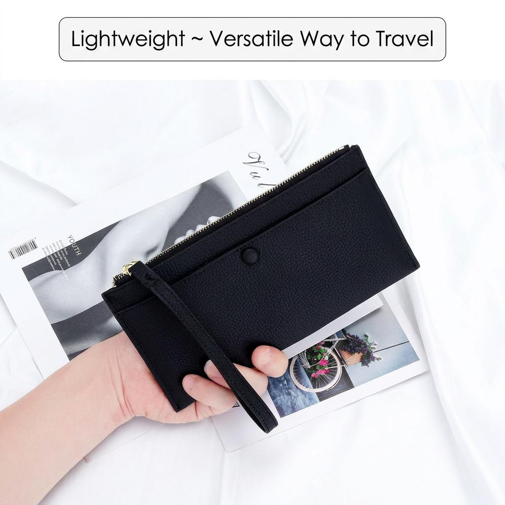 Ladies Zipper Wallet Lightweight Top Grain Leather Wallet Wristlet Clutch Wallet Top Grain For Shopping Dating Evening Events