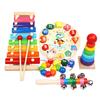 Kids 8-Note Xylophone Lacing Clock Rainbow Tower Four Sets Column Shape Board Worm Twist Baby Educational Toy MHWJ-003