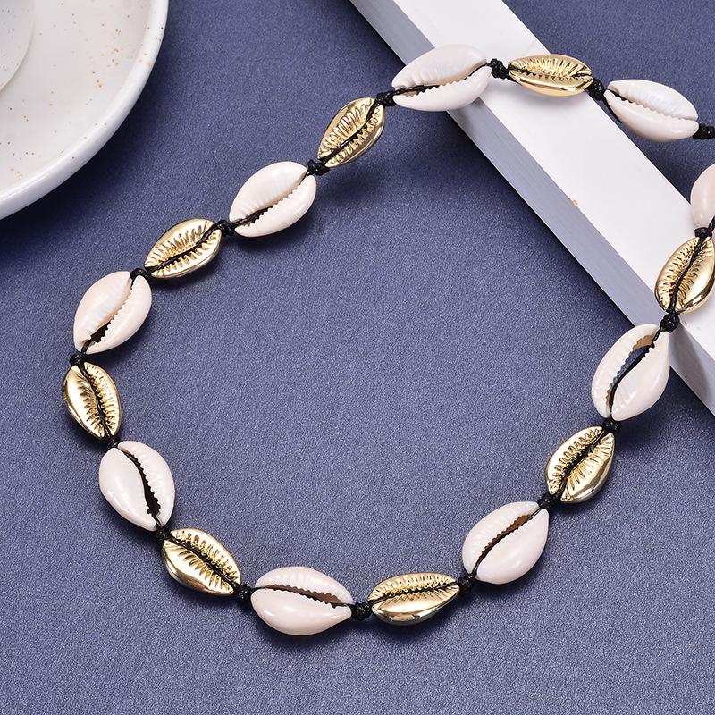 Gold alloy shell necklace, hand woven pearl short chain for women, gold-plated jewelry, Christmas gift, Stocking stuffers, Valentine's Day gift
